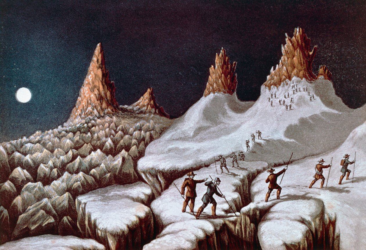 Výstup Johna MacGregora na Mont Blanc, trasa Grands Mulets, ilustrace z Vyprávění o výstupu na Mont Blanc, 21. září od William M. Timlin