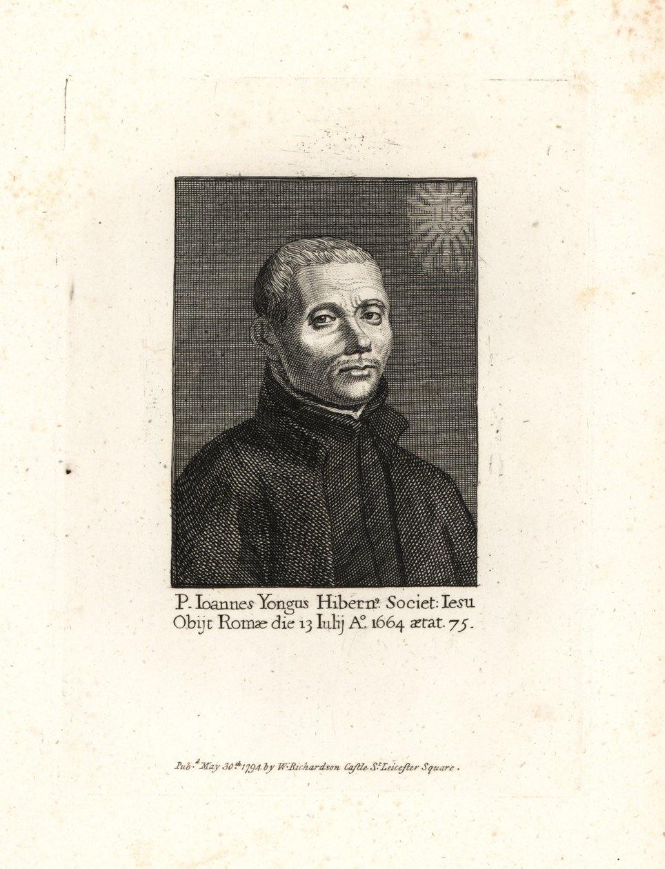 John Yonge, Ioannes Yongus, irský jezuitský kněz, zemřel roku 1664 ve věku 75 let. Mědirytina z knihy Williama Richarda Portraits Illustrating Granger