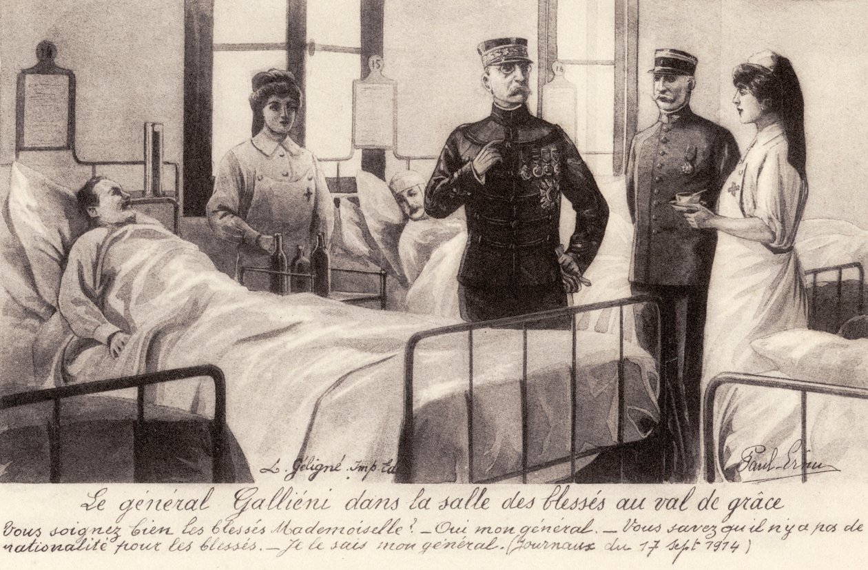 Joseph Gallieni na návštěvě u zraněných od Unbekannter Künstler