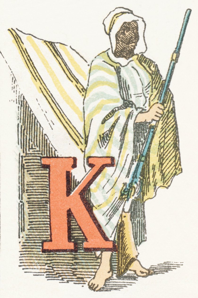 K - Kabyle - Childish Alphabet, Editions Gordinne 1920 (rytina) od Unbekannt