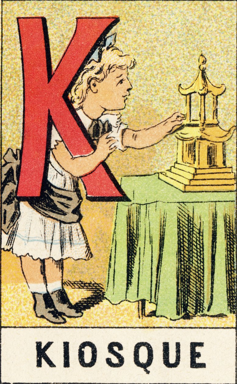 K: Kiosk - Rytina převzatá z ABCD malých dívek. Pellerin & Cie, tiskárna-nakladatel, Epinal, kolem 1890. Serie A. Rozměry: 19 x 13,5 cm. od Unbekannt