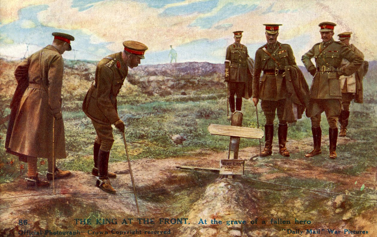 Král Jiří V. při návštěvě hrobu vojáka od Unbekannter Künstler