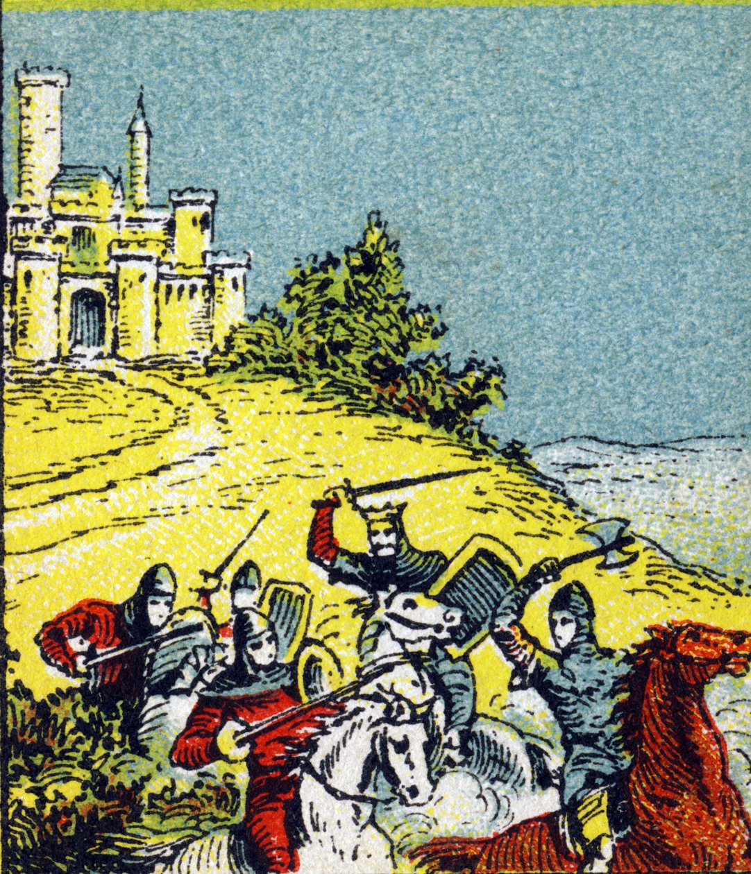 Král Ludvík VI. Le Gros bojoval proti loupeži pánů království. Gravírování v „Histoire de France". Série reklamních obrázků zveřejněných jménem Louita, 24 rue d