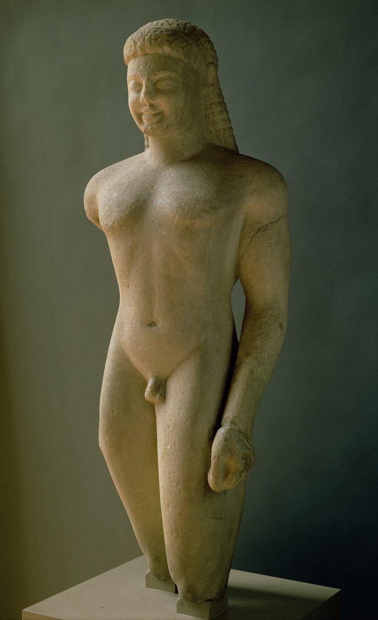 Kouros, řecký, z Parosu, poblíž svatyně Asklepios, cca 540 př. n. l. (mramor) (viz také 154092) od Unbekannt