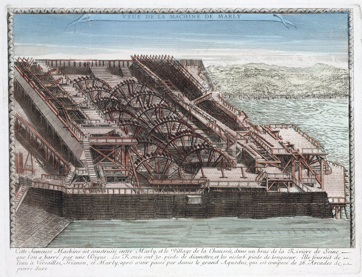 La machine de Marly de Rennequin qui servait a pomper et conduire les eaux de la Seine and Versailles par l
