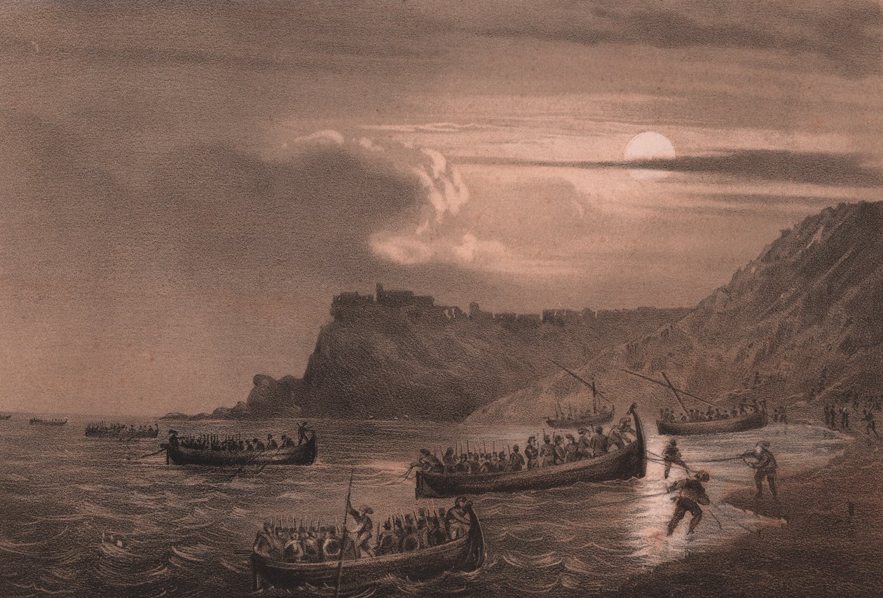 Vylodění první flotily Garibaldiho mužů ve Fort Scilla v Kalábrii od William M. Timlin