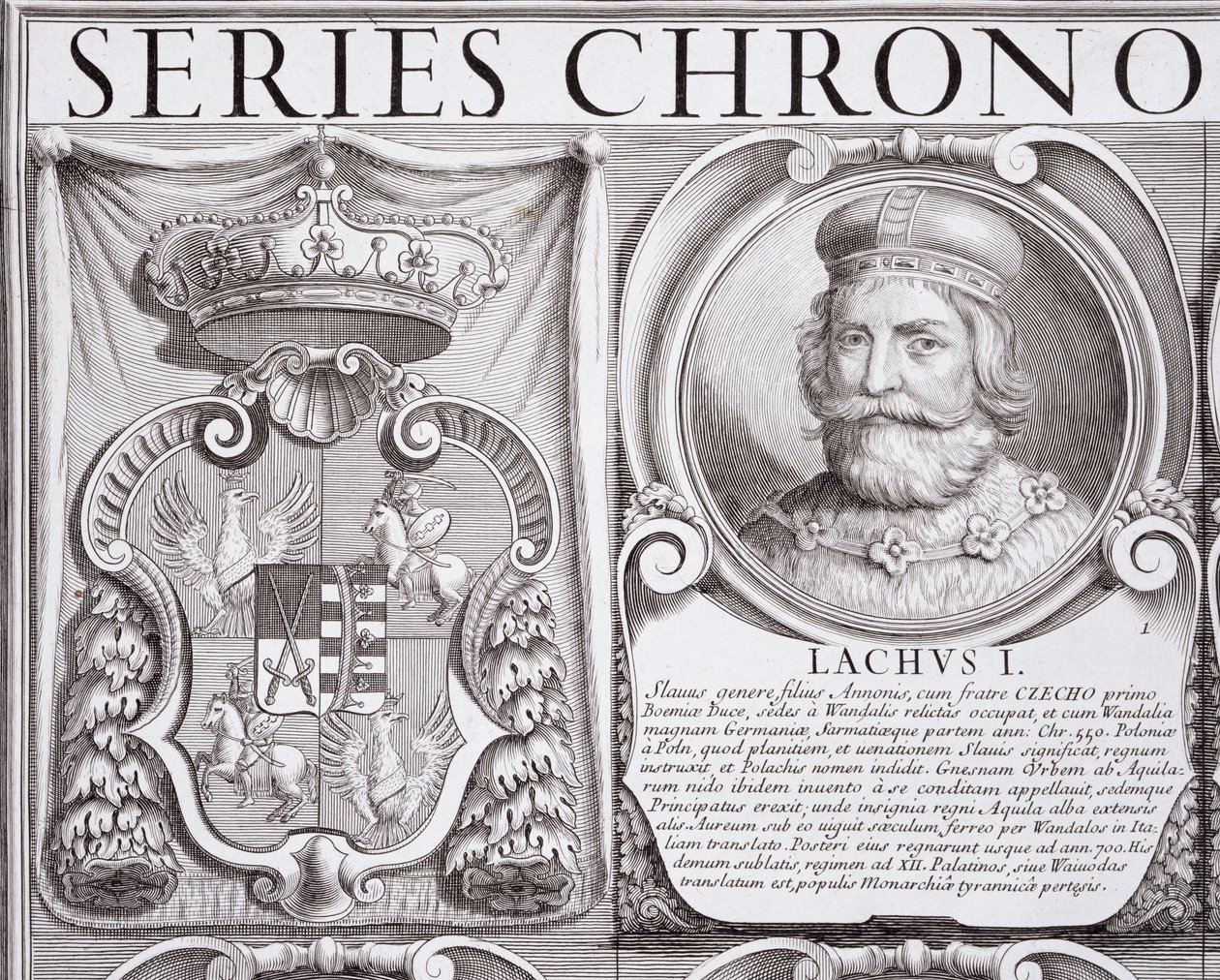 Lech, zakladatel Polska, no. 1 z „Chronologické řady vévodů a králů Poláků“ (rytina) od Unbekannt