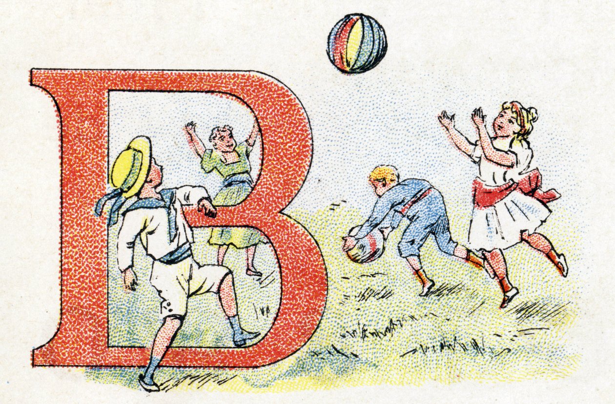 Balón s písmenem B. Abeceda fosfátu Falieres . Rytina. Brevete abeceda S.G.D.G. od lékárníka Pierre Emile Falieres . Ilustrace v chromolitografii, konec 19. století. 16 stran. Rozměr: 103 x 154 mm od Unbekannt