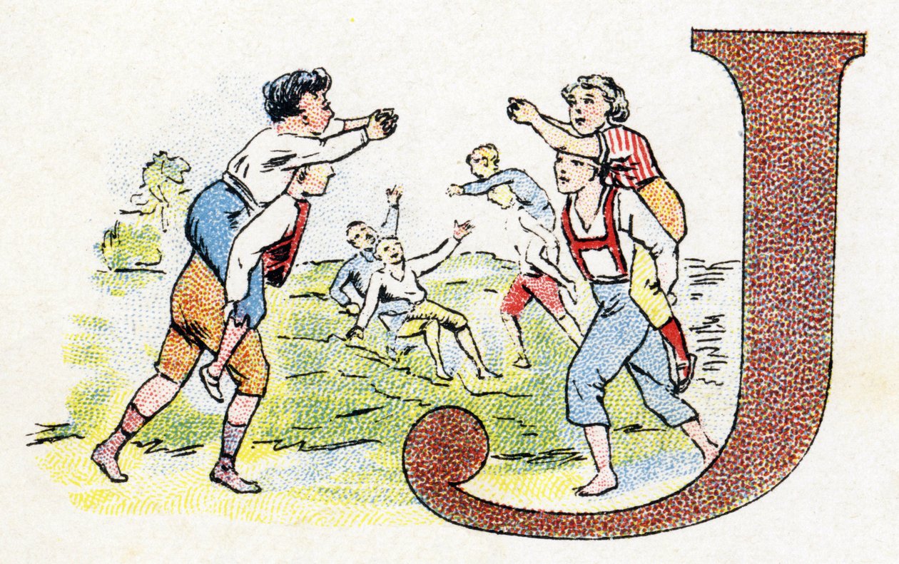 Písmeno J: Hra. Abeceda fosfátu Falieres . Rytina. Brevete abeceda S.G.D.G. od lékárníka Pierre Emile Falieres . Ilustrace v chromolitografii, konec 19. století. 16 stran. Rozměr: 103 x 154 mm od Unbekannt