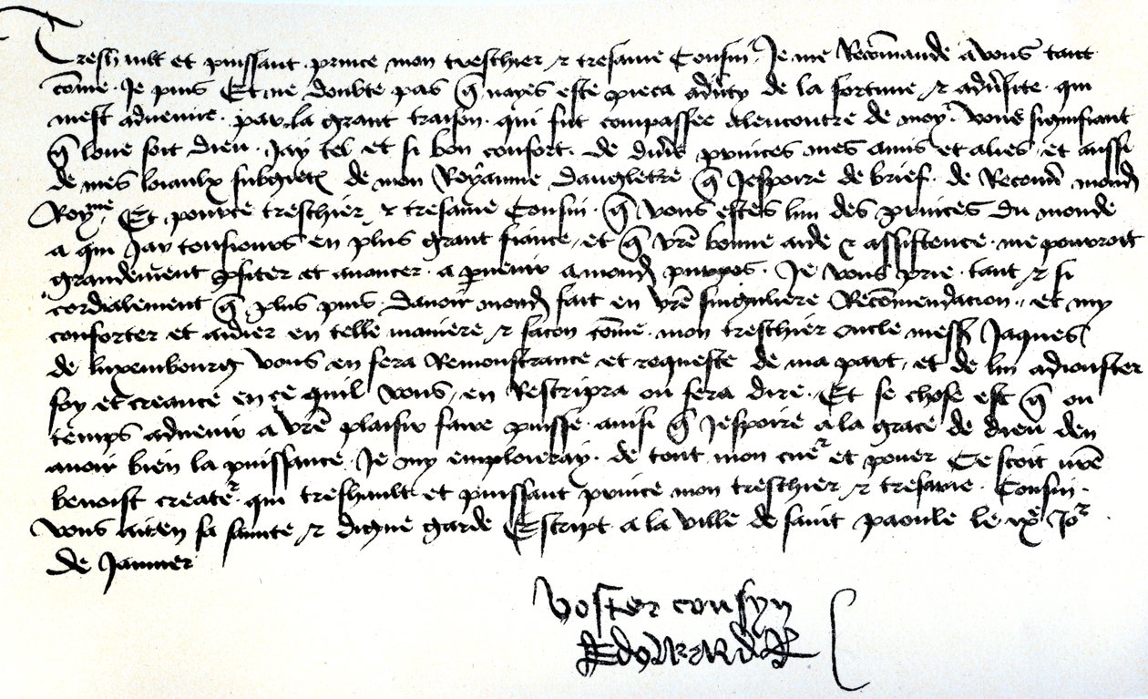 Dopis krále Edwarda IV Františkovi II., vévodovi z Bretaně, s žádostí o pomoc při obnově jeho království, napsaný v Saint-Pol, 9. od Unbekannt