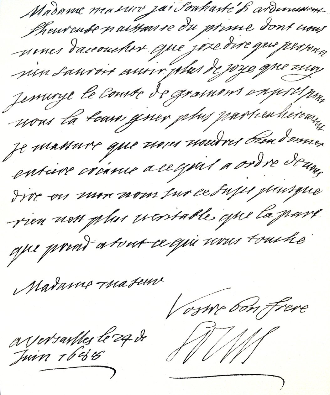 Dopis Ludvíka XIV. Marii z Modeny, v němž jí blahopřeje k narození prince, Jamese Edwarda, prince z Walesu od Unbekannt