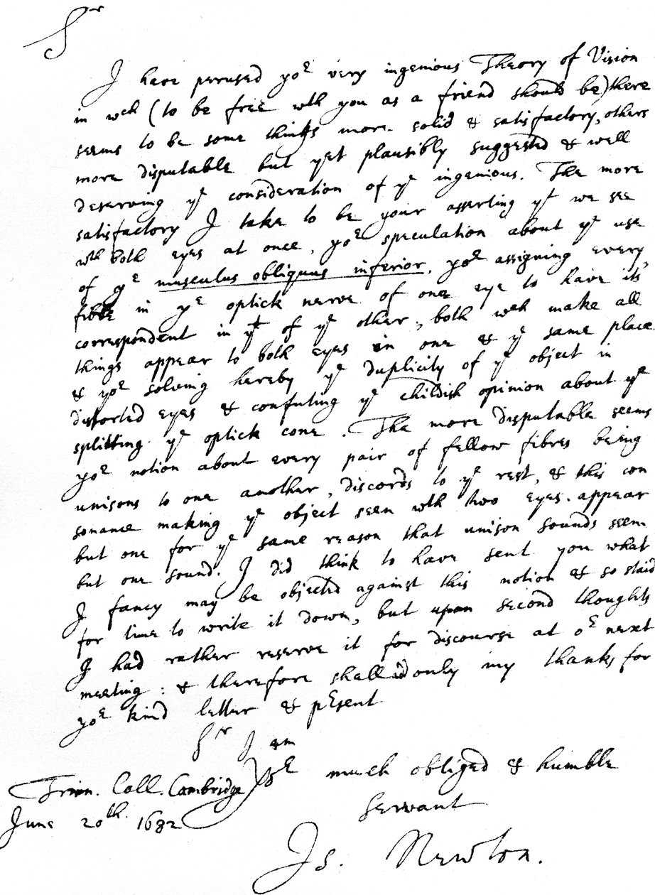 Dopis sira Isaaca Newtona Williamu Briggsovi, MD, napsaný z Trinity College, Cambridge, 20. června od Unbekannt