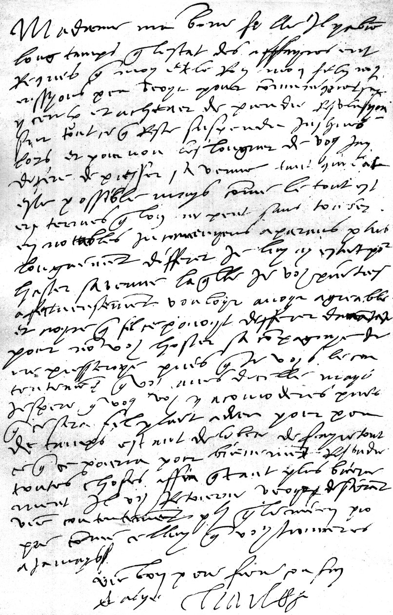 Dopis ve francouzštině od císaře Karla V. jeho snaše, anglické královně Marii I., ve kterém vyjadřuje své přání vidět svého syna krále Filipa, jejího manžela, aby se s ním poradil o záležitostech, a vyjadřuje lítost nad nutnost zbavit ji h od Unbekannt