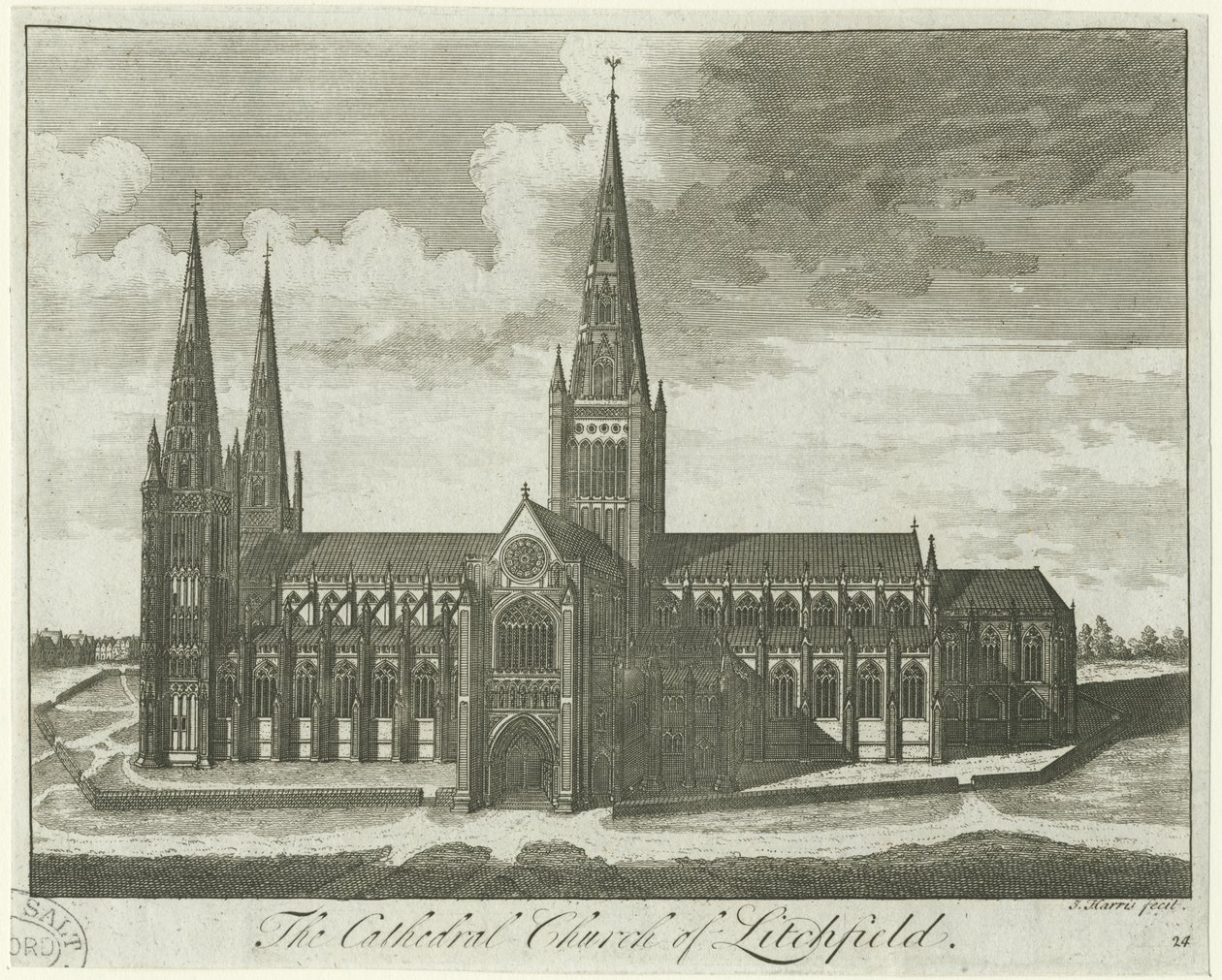 Katedrála Lichfield - South View: rytina a [? 18. století] od Unbekannt