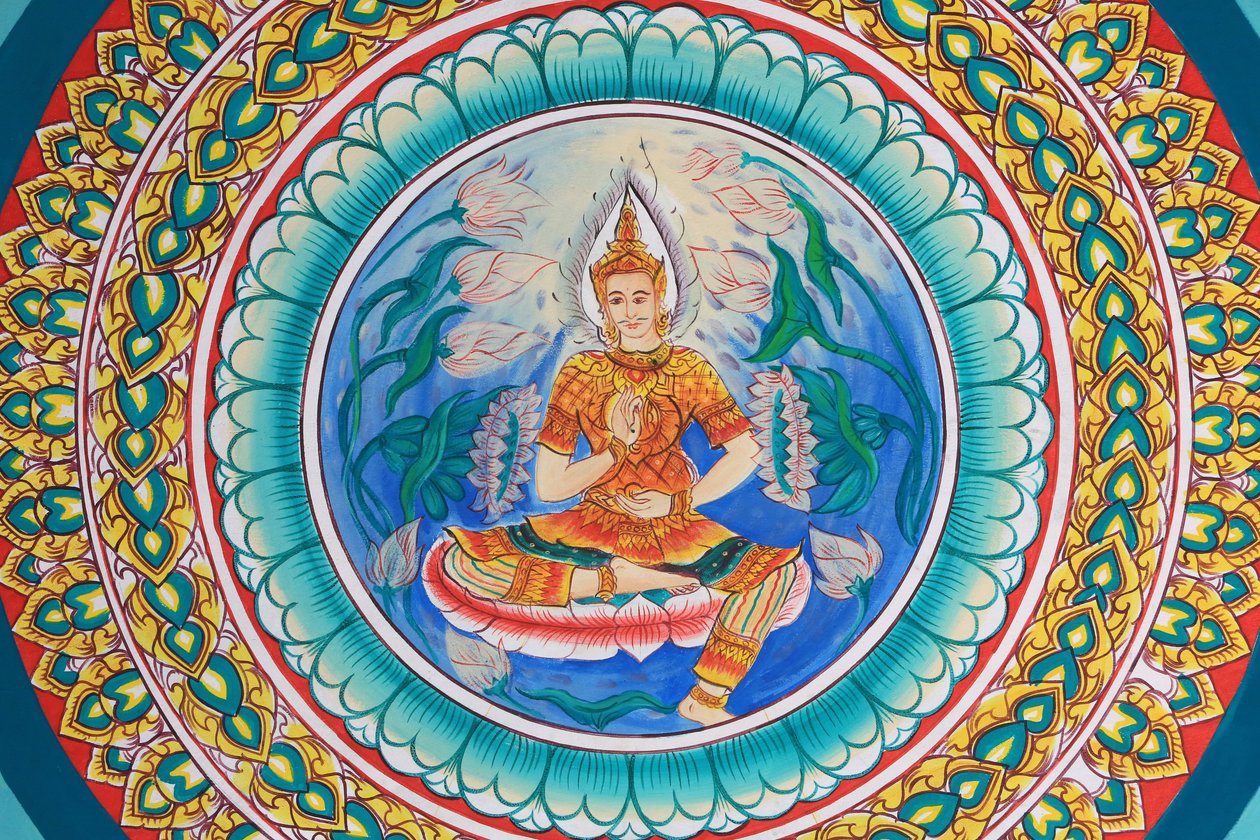 Život Buddhy. Stropní umělecká díla zobrazující život Buddhy. Wat Inpeng. Vientiane. Laos, 20151029, Vientiane, Laos od Unbekannt