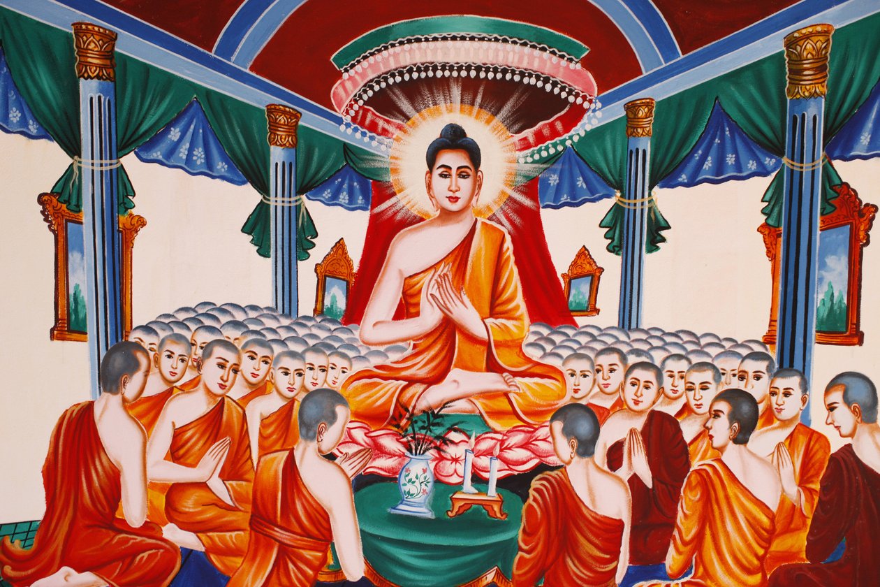 Život Buddhy Vyučování shromáždění arahantů, Siem Reap, Kambodža od Unbekannt