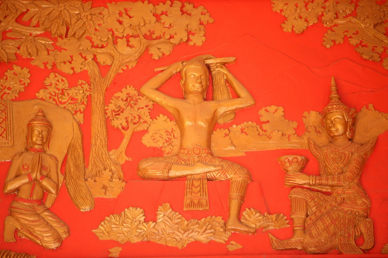 Život Buddhy. Velká Tonsura: Buddha si stříhá vlasy svým mečem. Phnom Penh Kambodža od Unbekannt