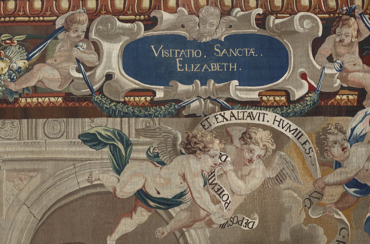 Life of the Virgin: "" La Visitation "" Detail Tapiserie z vlny a hedvábí vyrobené v dílně Pierra Damoura podle kreseb Charlese Poersona (1609-1667) od William M. Timlin