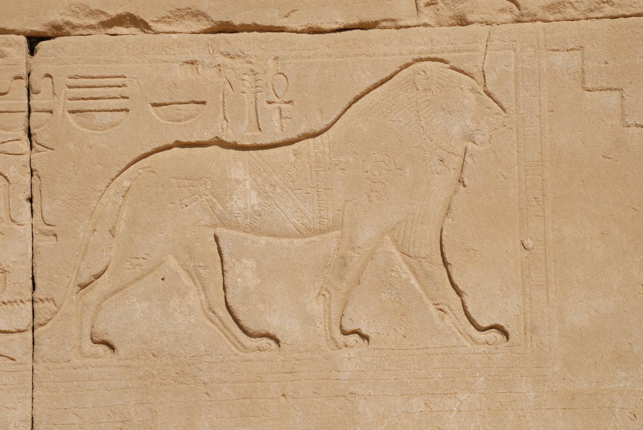 Řezba lva, Karnak, Luxor, Egypt (foto) od Unbekannt