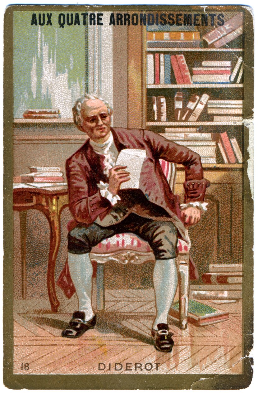 Literatura. Francouzský filozof Denis Diderot. Obraz z pařížského obchodního domu: Aux Quatre Arrondissements, Francie, kolem roku 1900 od Unbekannter Künstler