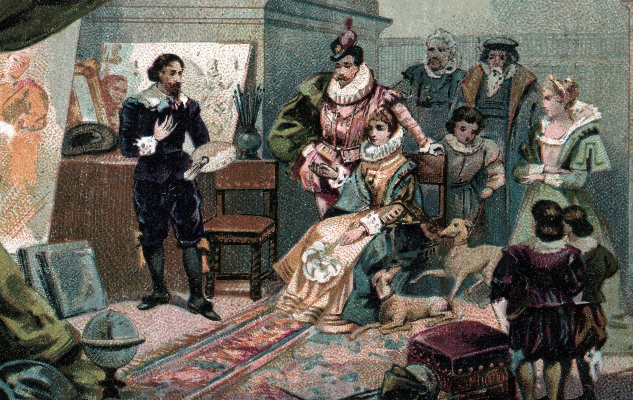 Ludvík XIII a Anna Rakouská v Rubensově studiu, konec 19. století (Chromolitografie) od Unbekannter Künstler