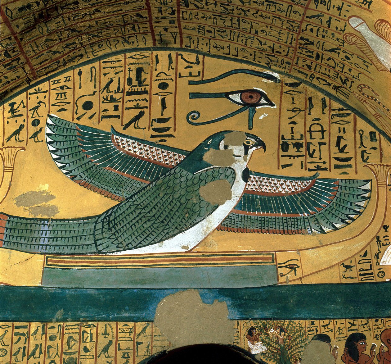 Luxor (Luxor, Luxor) Théby: Deir el Medineh, Necropole des artisans. Bůh Horus v hrobě 18. dynastie. od Leopold Blonder
