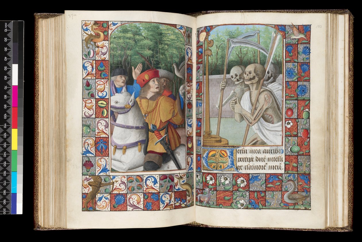 MS 92 f.132v-133r, Office of the Dead, Matins, The Three Living and Three Dead, z Knihy hodin, západní Francie, použití Říma, 1490-1510 od Unbekannt