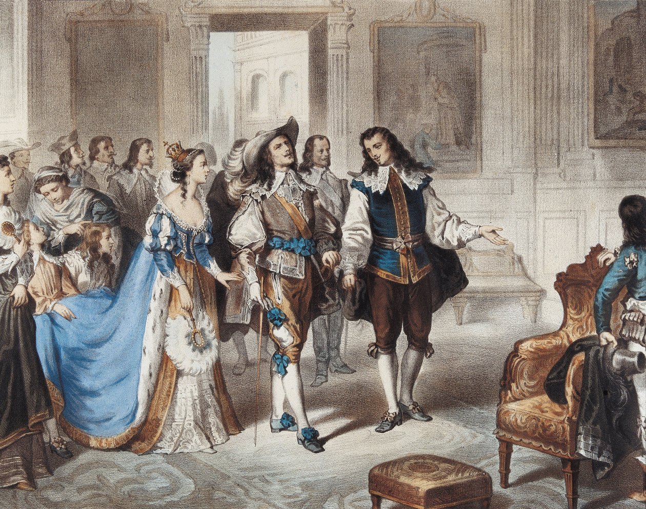 MURILLO, Bartolome Esteban (1617-1682). Malíř Murillo na návštěvě El Escorialu" ("Painter Murillo visiting El Escorial"). Litografie L. Turgis od Unbekannter Künstler