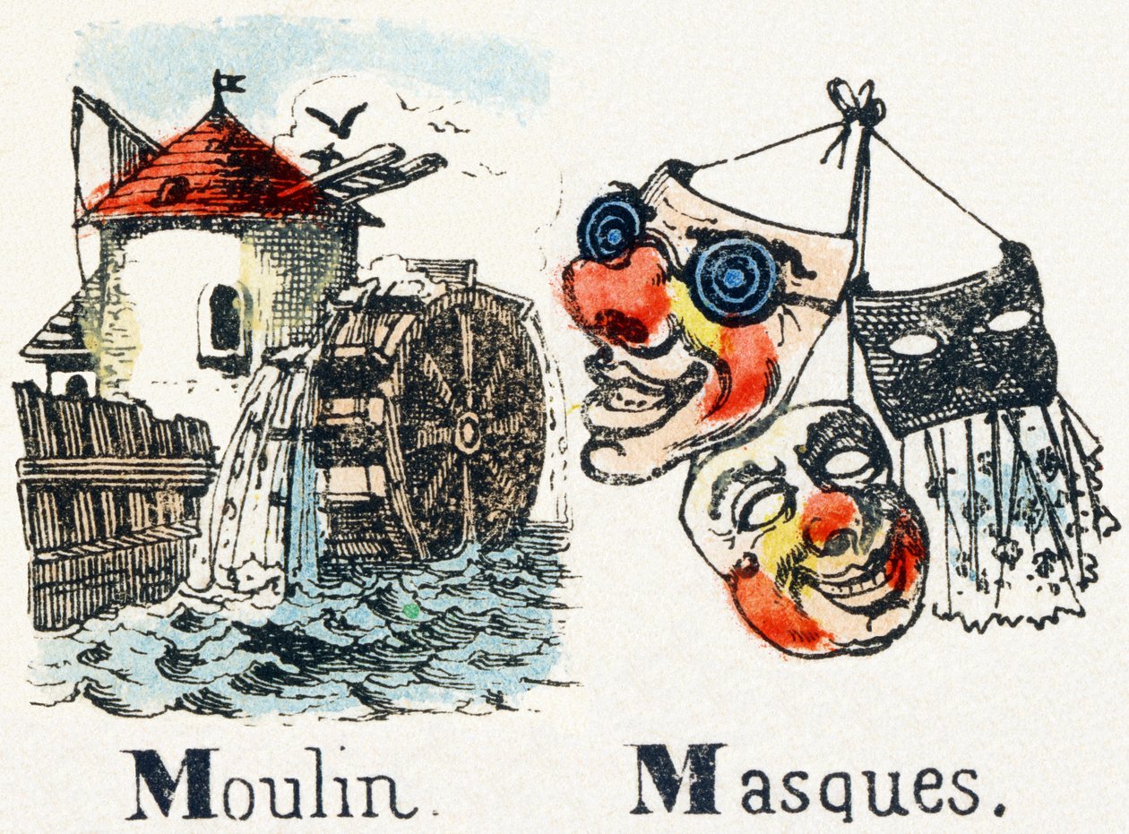 M – Moulin Masques – Abeceda – Zábava pro děti – Epinal snímky, populární seriál, kolem roku 1890 od Unbekannt