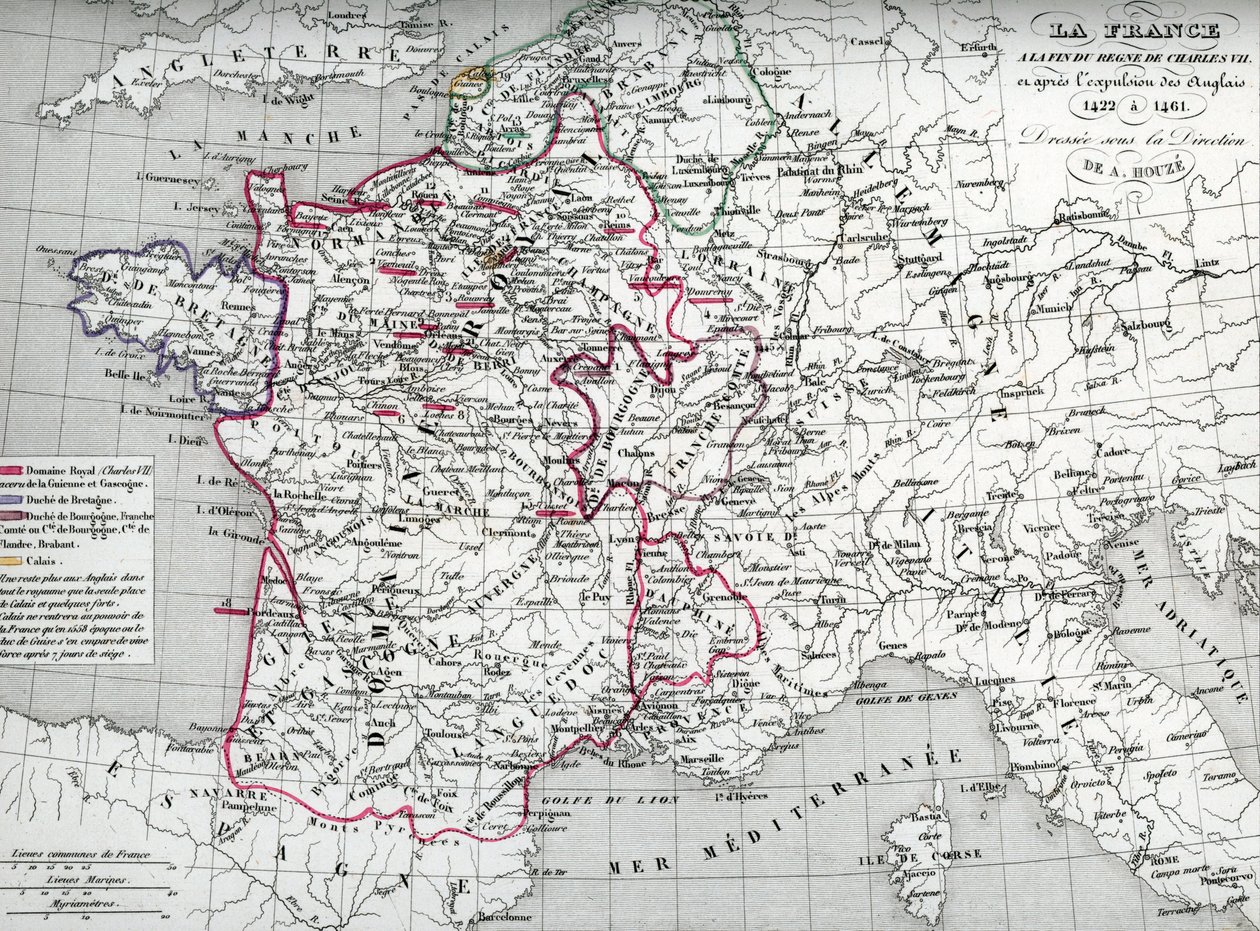 Mapa Francie za Karla VII. a po vyhnání Angličanů v letech 1422-1461 (Mapa Francie za Karla VII.) Deska z Houzova "Atlasu Universel". od Unbekannter Künstler