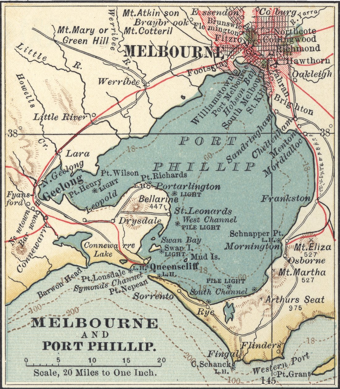 Mapa Melbourne, kolem roku 1900 (rytina) od Unbekannter Künstler