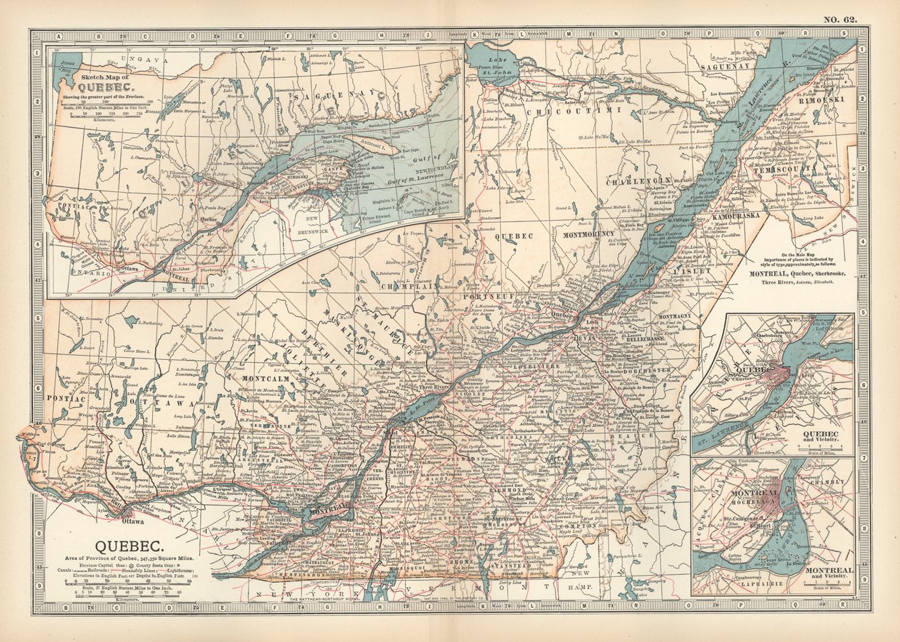 Mapa Quebecu, Kanada, kolem roku 1900 (rytina) od Unbekannter Künstler
