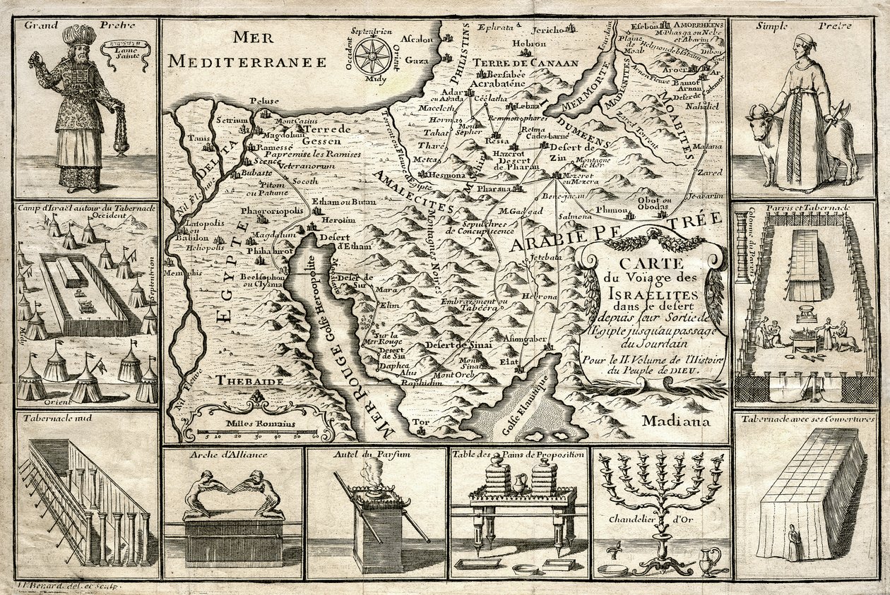 Mapa cesty Izraelitů od jejich odchodu z Egypta od Unbekannter Künstler