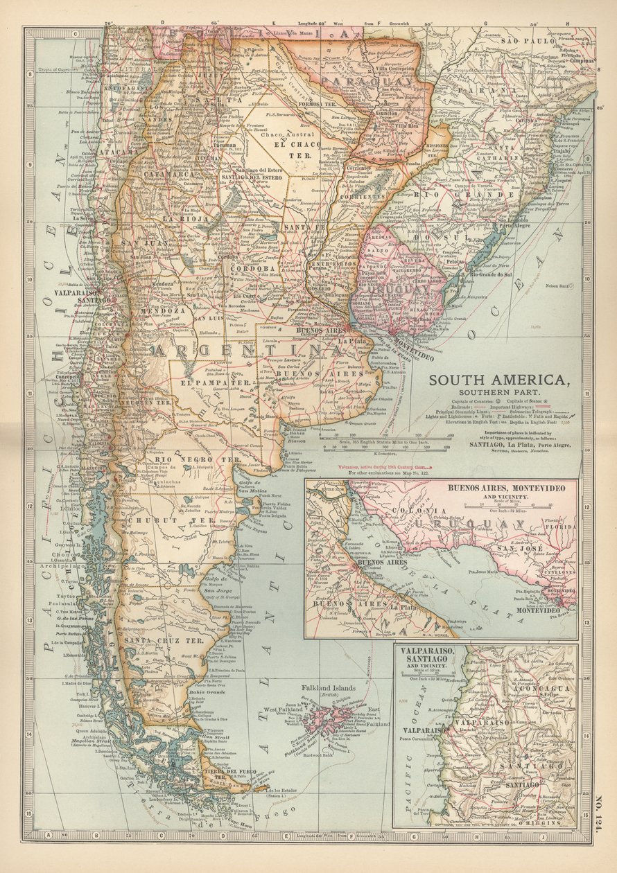 Mapa jižní části Jižní Ameriky, cca 1900 (rytina) od Unbekannter Künstler