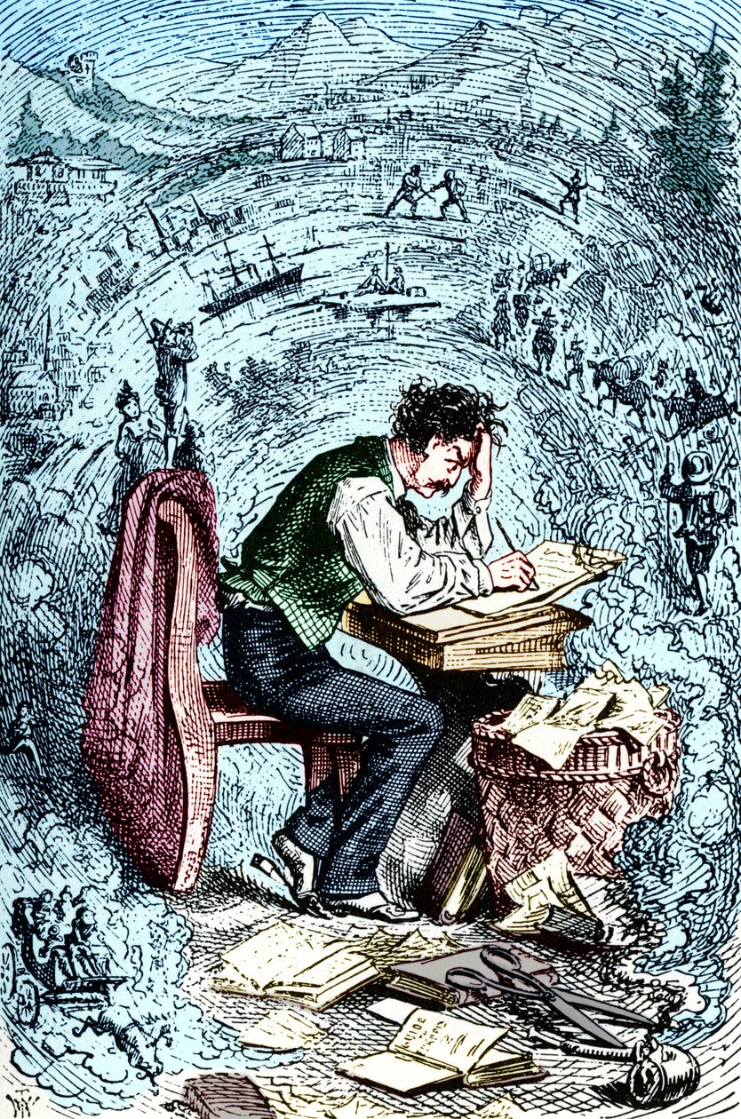 Mark Twain píše „The Innocents Abroad“, poprvé vydáno v roce 1869. Americký autor: 30. listopadu 1835 21. dubna 1910. od Unbekannt