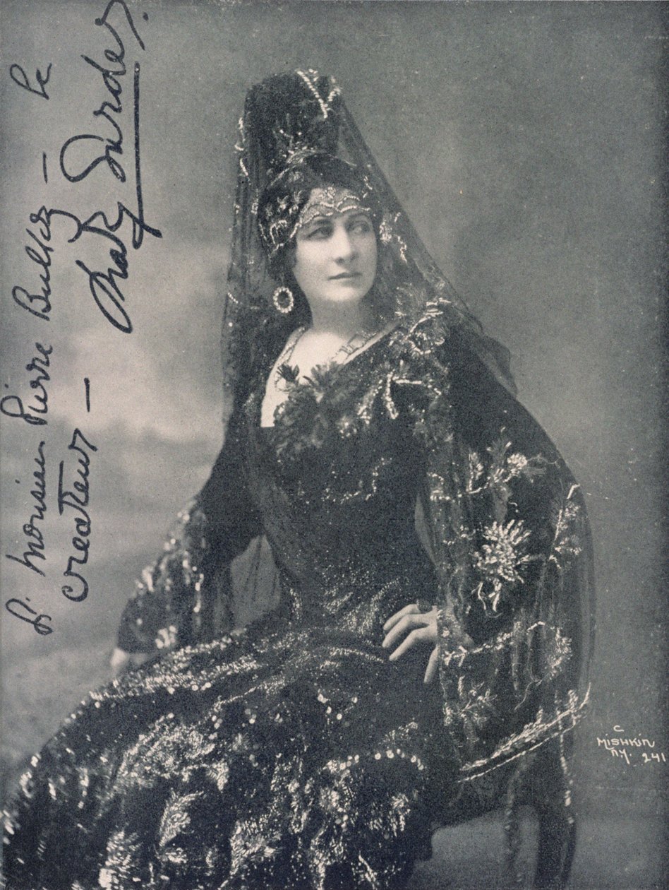 Mary Garden (1874-1967), operní sopranistka, studiová fotografie v roli Carmen, C. Mishkin (č/b foto) od Unbekannt