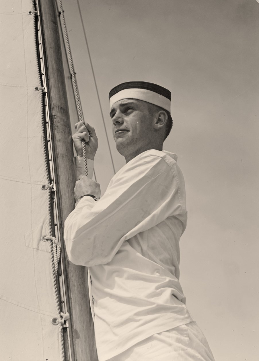 Praporčík zvedající hlavní plachtu, U.S. Naval Academy, Annapolis, Maryland. 1942 (foto) od Unbekannt