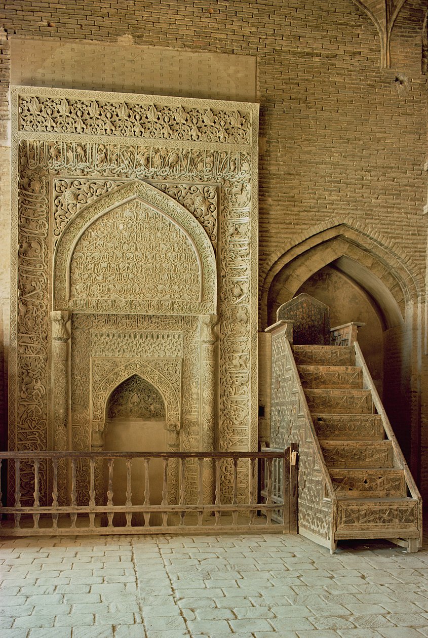 Mihrab (modlitební výklenek) a minbar (kazatelna) v místnosti sultána Uljaitu, pravděpodobně 13./14. století (foto) od Unbekannt