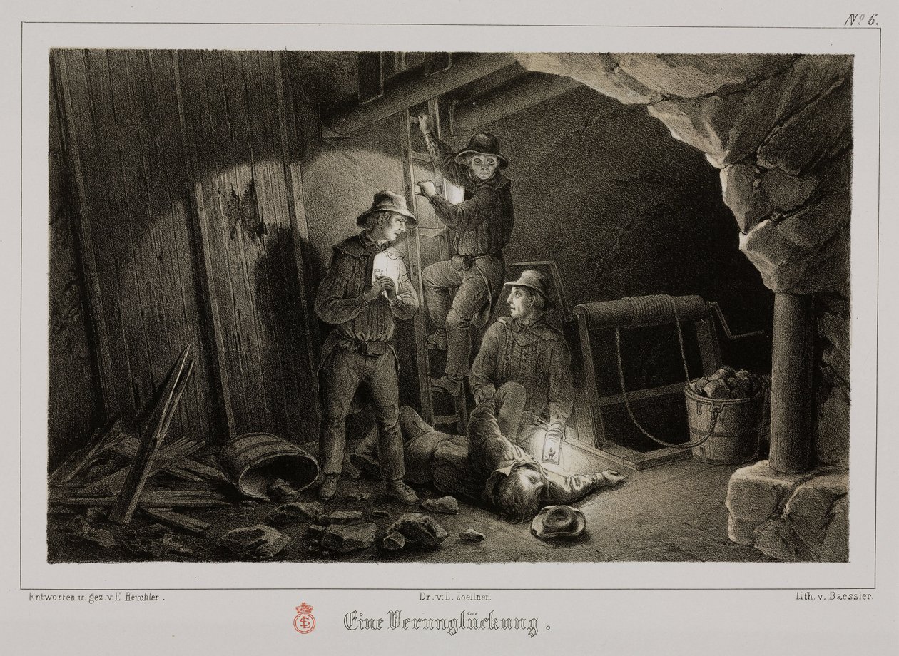 Hornictví, kovové rudy Důlní neštěstí, Německo, c 1851 od Unbekannt