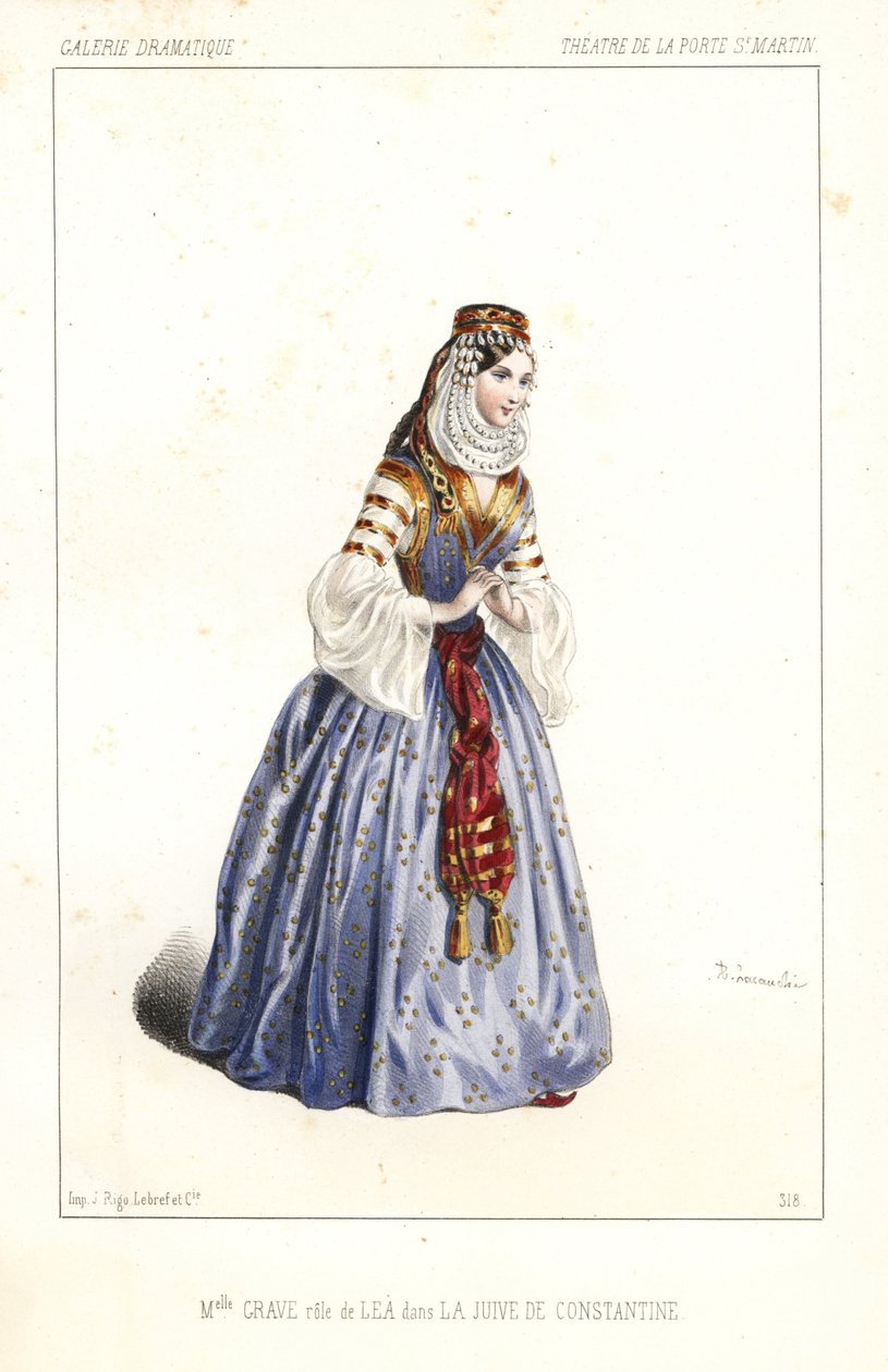 Slečna Angelina Grave jako Lea v La Jeive de Constantine od Theophila Gaultiera a Noela Parfaita, Theatre de la Porte St. Martin od Unbekannter Künstler