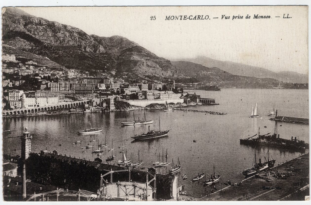 Monte Carlo (Monte-Carlo): Pohled na město z Monaka - pohlednice konec 19.-20. od William M. Timlin