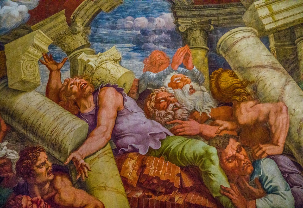 Nejslavnější freska manýrismu: Iluze Giulia Romana vynalézá kopuli a rozpouští architekturu místnosti do pádu obrů, Síň obrů od Unbekannter Künstler