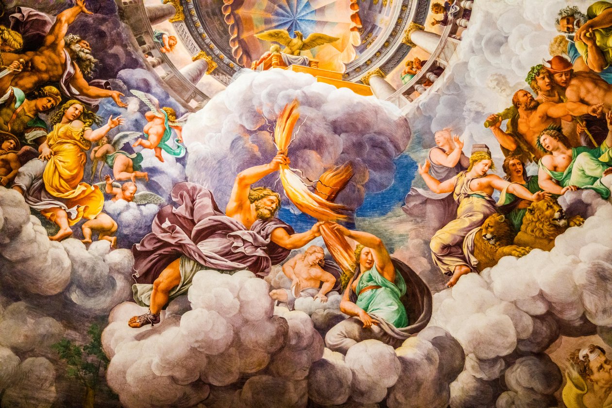 Nejslavnější freska manýrismu: Iluze Giulia Romana vynalézá kopuli a rozpouští architekturu místnosti do pádu obrů, Síň obrů od Unbekannter Künstler