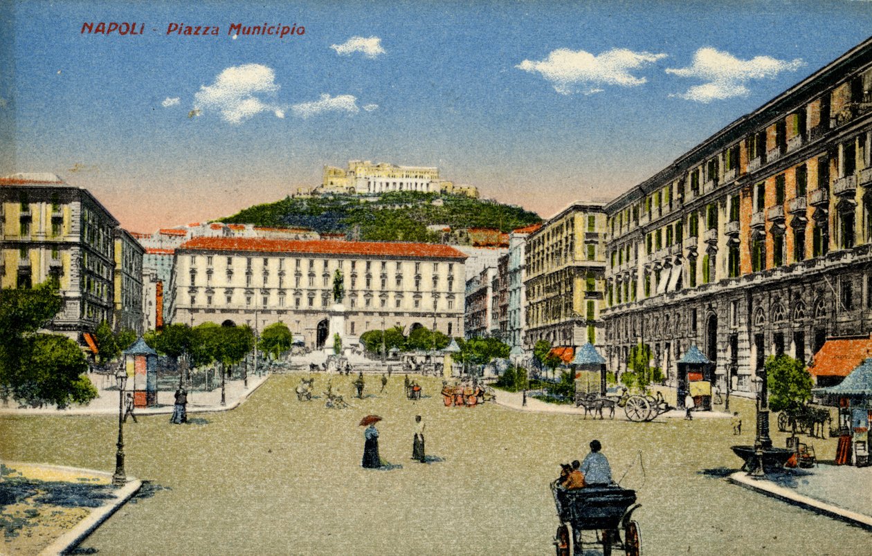 Neapol Piazza Municipio, počátek 20. století (pohlednice) od Unbekannter Künstler