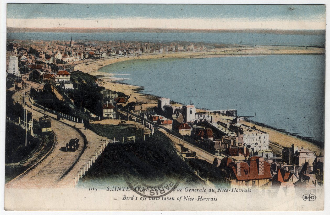 Normandie, Seine Maritime (76), Sainte-Adresse (Sainte Adresse): celkový pohled na letovisko Nice Havrais (Nice-Havrais) - pohlednice z roku 1931 od William M. Timlin
