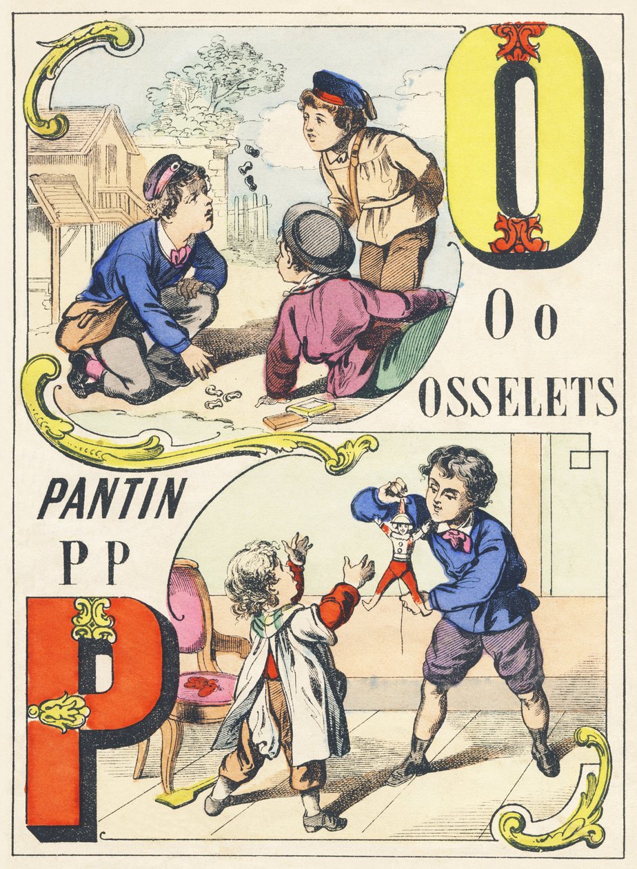 O P : osselets, pantin - Games Alphabet, c.1890 (ilustrace) od Unbekannt