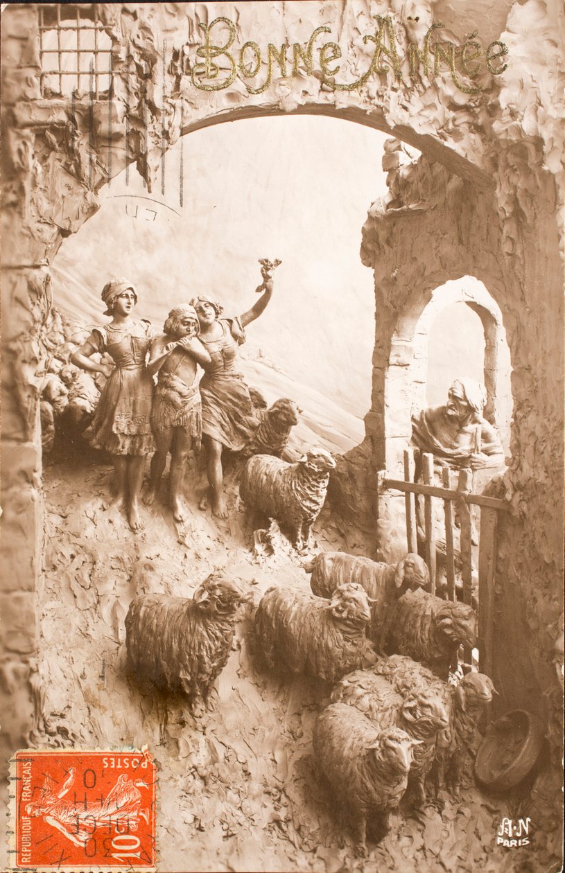Stará pohlednice/Šťastný rok/Pozdrav/Bergere/Ovečky od William M. Timlin