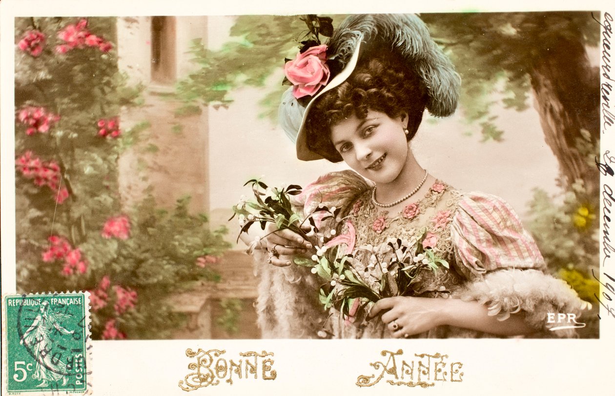 Stará pohlednice/Šťastný rok/Přání/Žena Belle Epoque od William M. Timlin