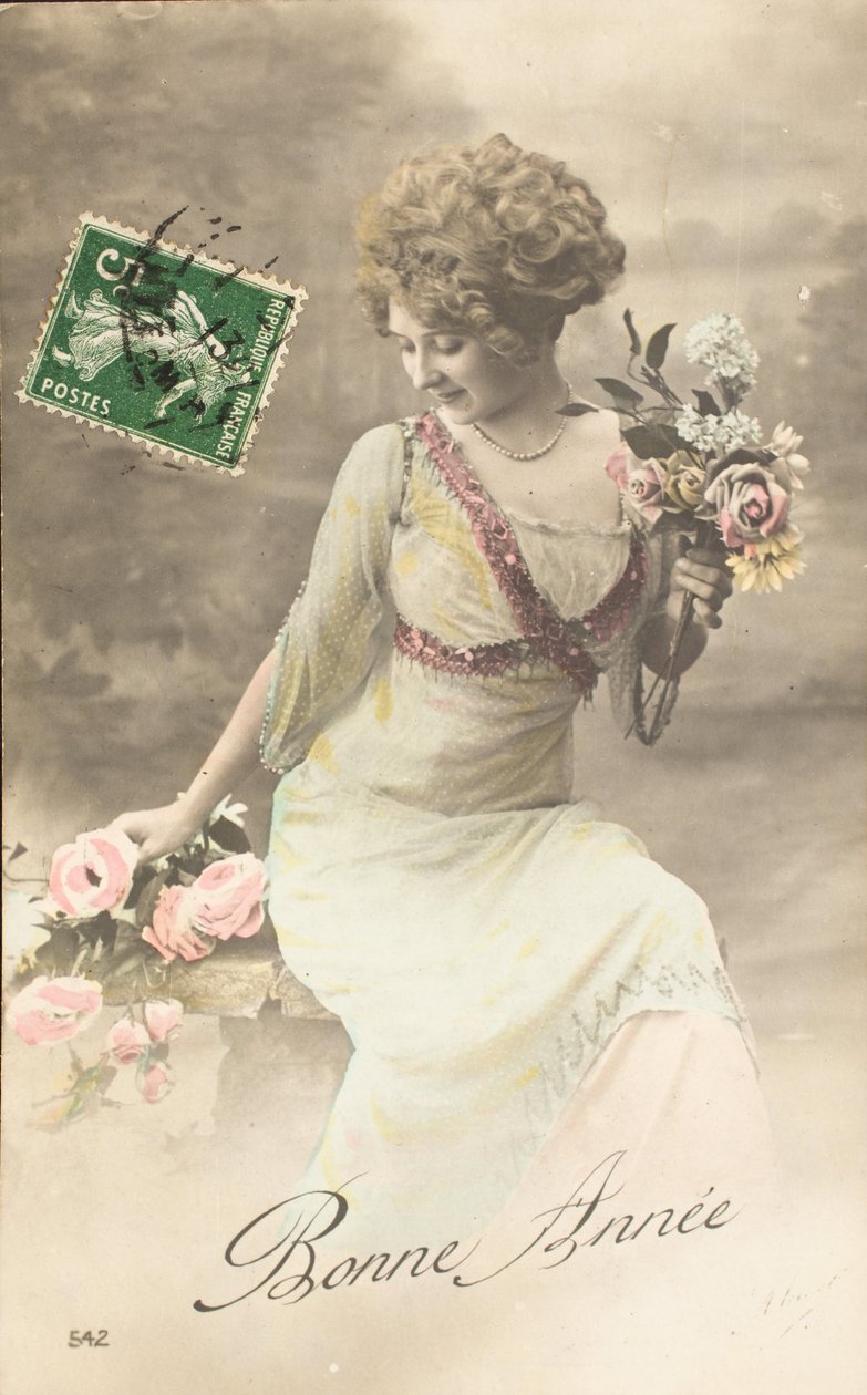 Stará pohlednice/Šťastný rok/Přání/Žena Belle Epoque od William M. Timlin