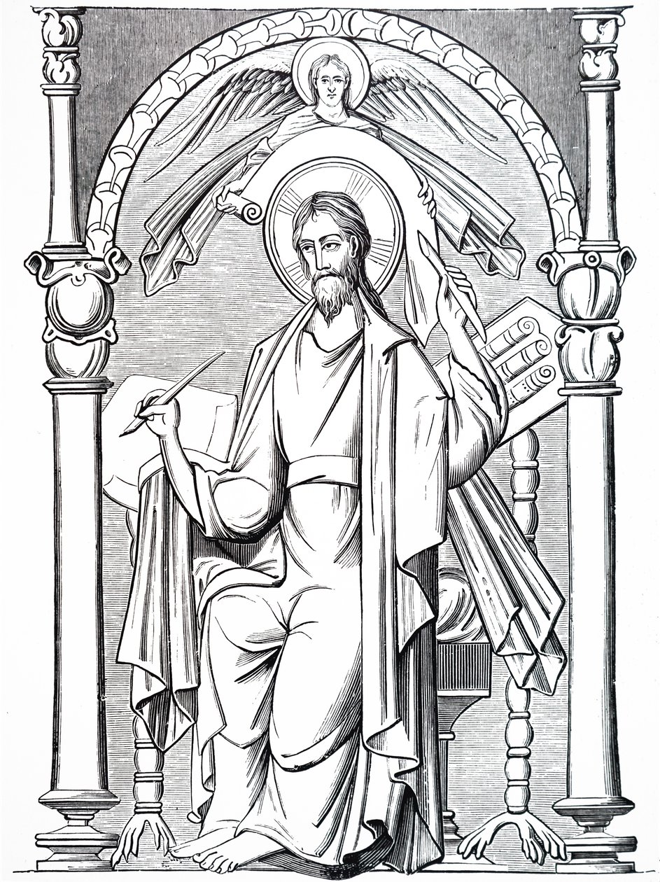 Jeden z evangelistů píšící na pergamen od Unbekannt